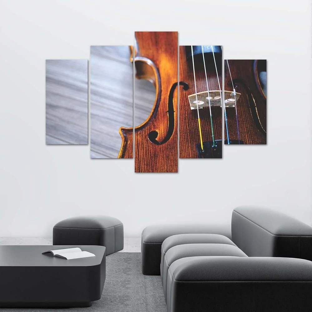 Fünfteiliges Bilder-Dekorationspaneel, Violine 100x70 Feeby