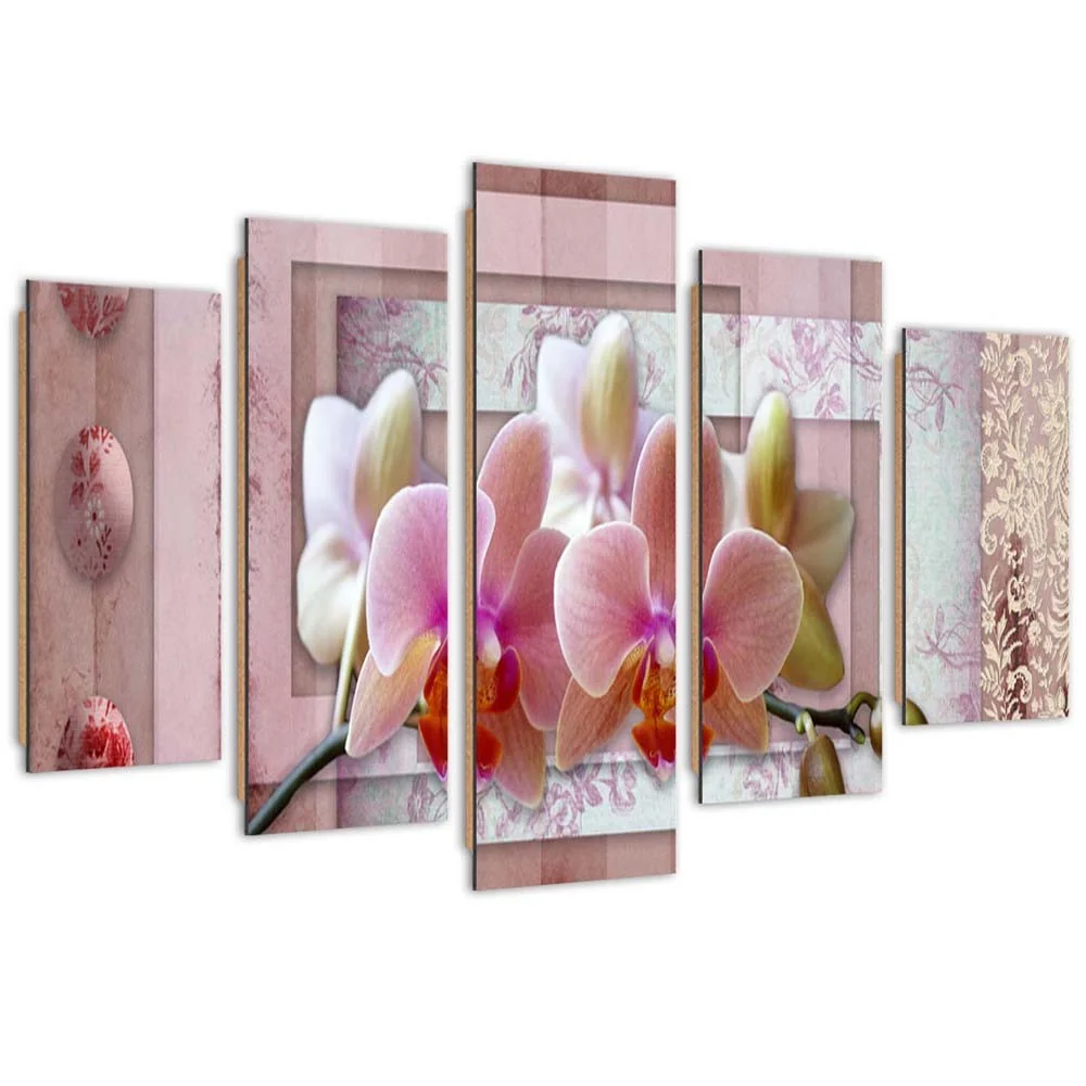 Fünfteiliges Bilder-Dekor-Panel, Rosa Orchidee 100x70 Feeby