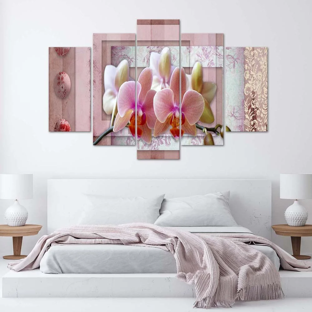 Fünfteiliges Bilder-Dekor-Panel, Rosa Orchidee 100x70 Feeby