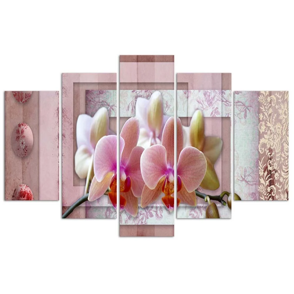 Fünfteiliges Bilder-Dekor-Panel, Rosa Orchidee 100x70 Feeby