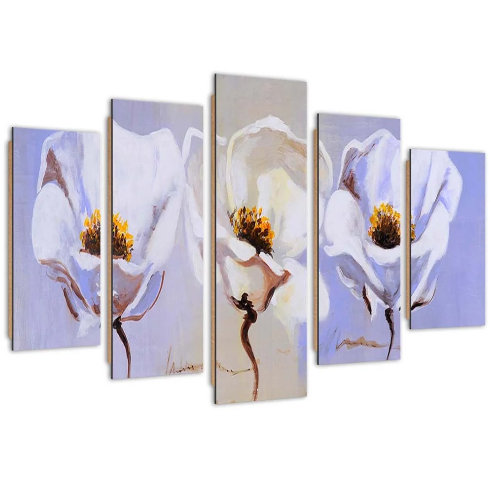 Fünfteiliges Bilderpaneel, drei Blumen 100x70 Feeby