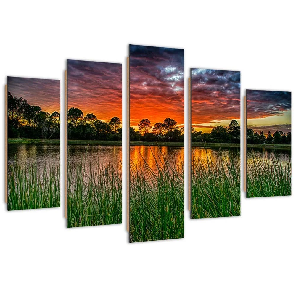 Fünfteiliges Bilderpaneel, Himmel bei Sonnenuntergang 100x70 Feeby