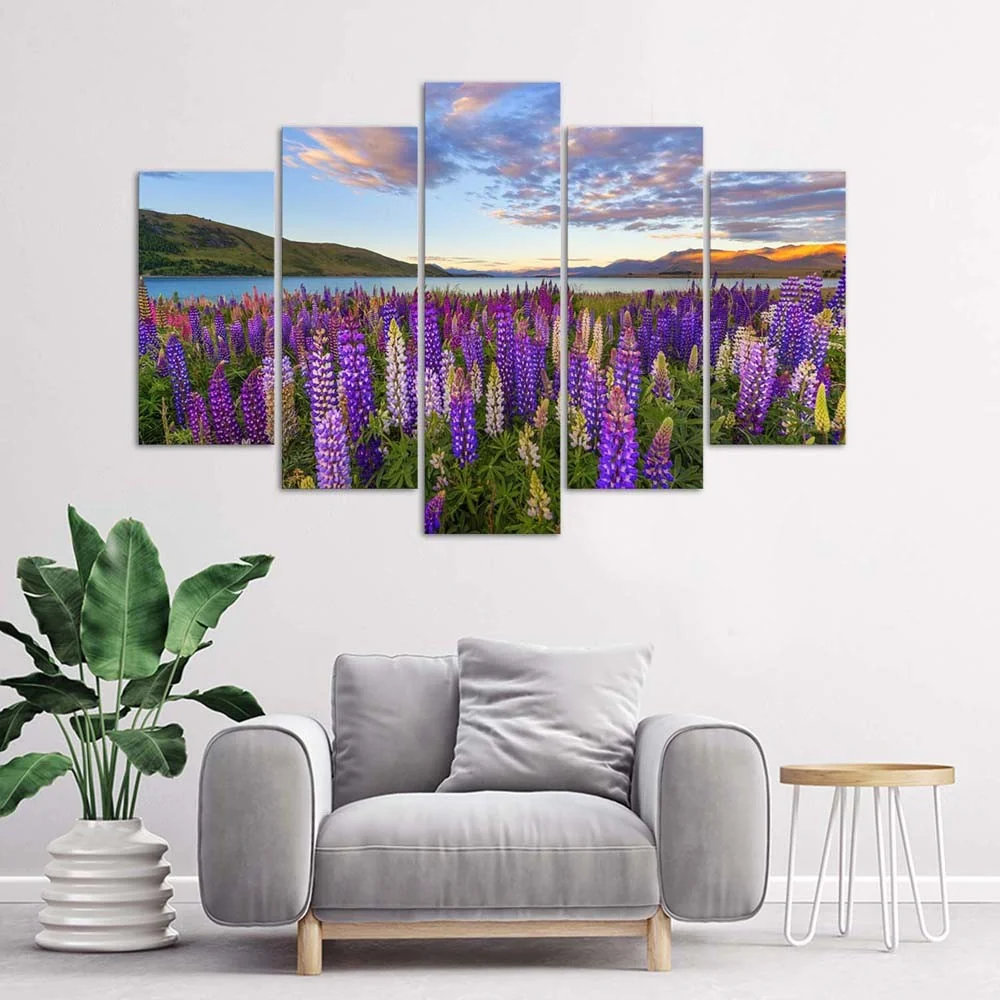 Fünfteiliges Bilderpaneel, Lavendelduft 100x70 Feeby