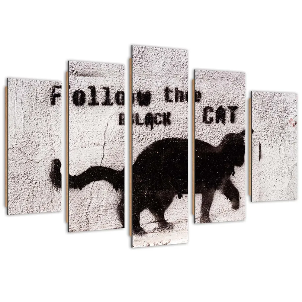 Fünfteiliges Bilderpaneel, Schwarze Katze 100x70 Feeby