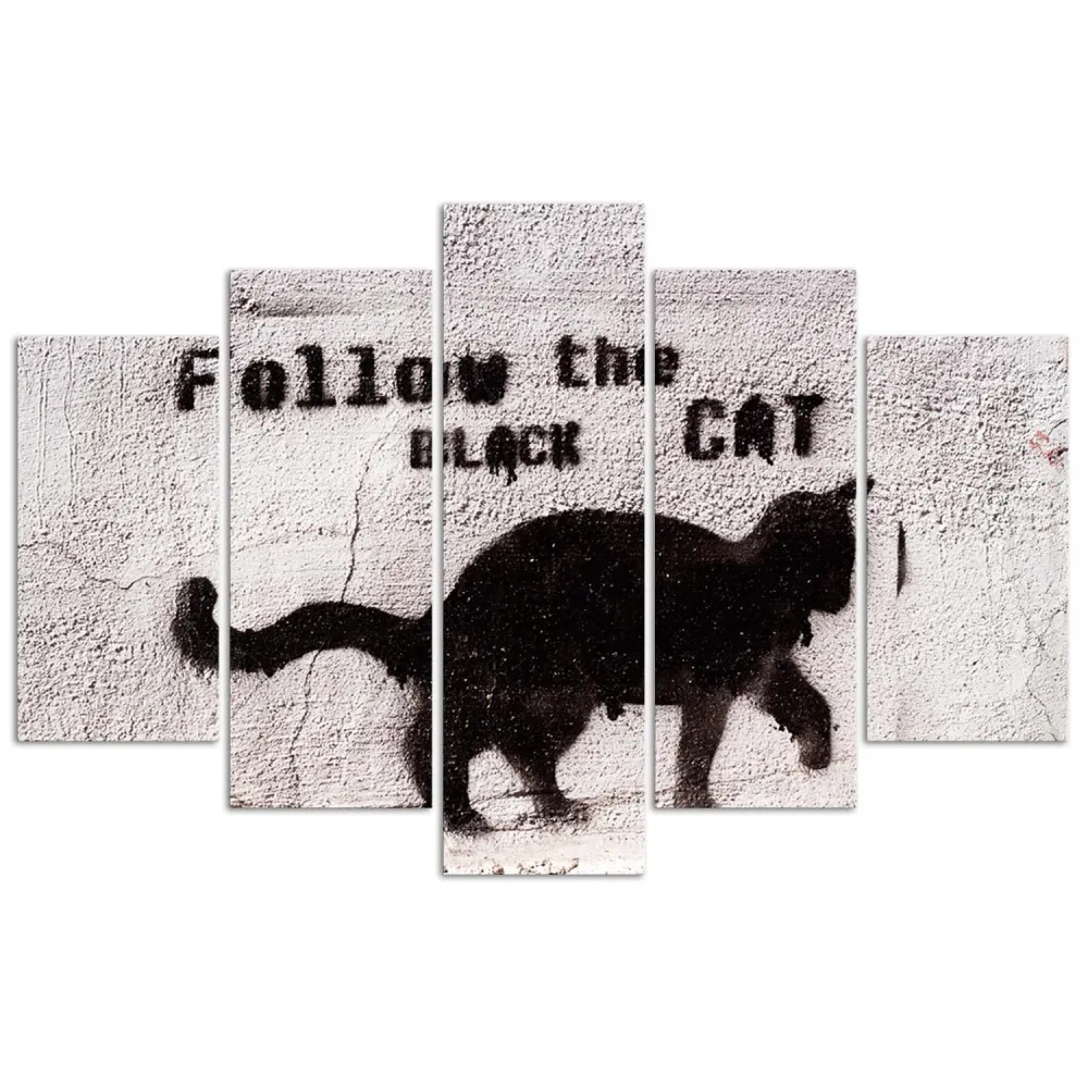 Fünfteiliges Bilderpaneel, Schwarze Katze 100x70 Feeby