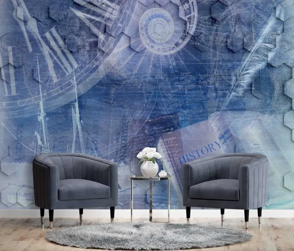 Hintergrundbild, Abstraktes Blau, Zeit vergeht 100x70 Feeby