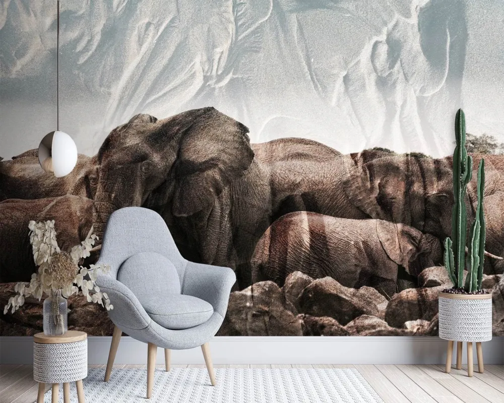 Hintergrundbild, Elefanten, Afrika, Tierwelt, Natur 100x70 Feeby