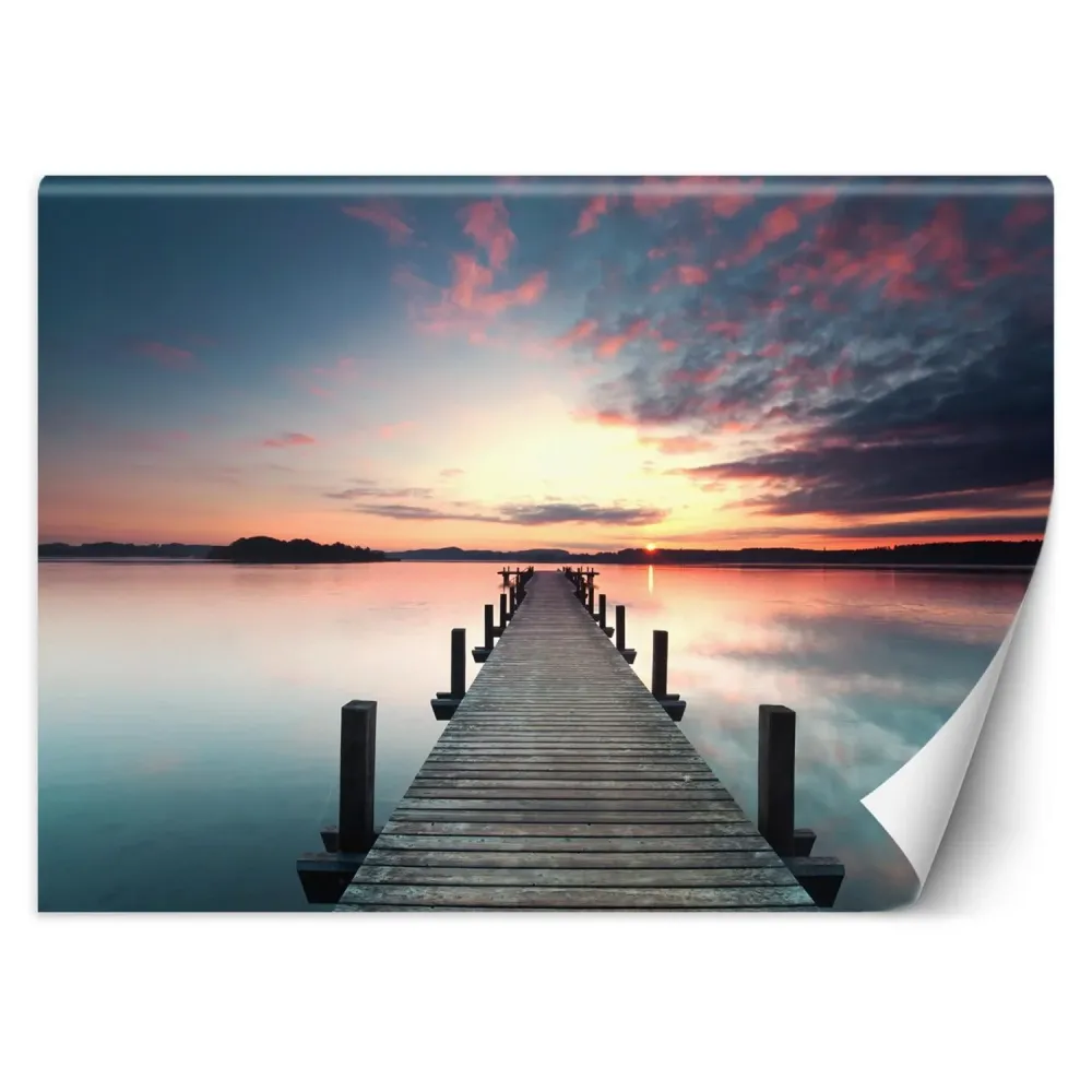 Hintergrundbild, Fußgängerbrücke, See, Sonnenuntergang 100x70 Feeby