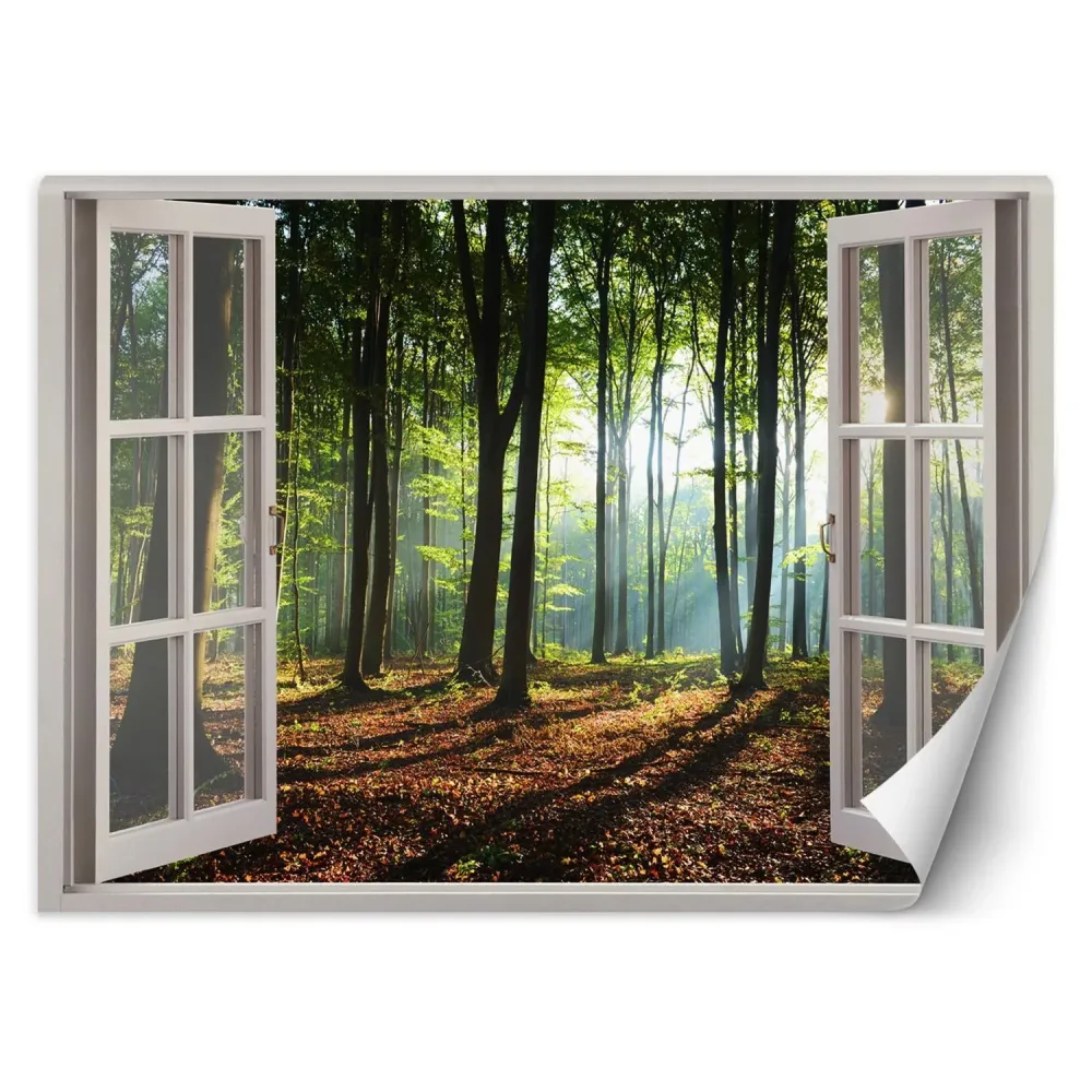 Hintergrundbild, Morgenblick aus dem Fenster im Wald 140x100 Feeby