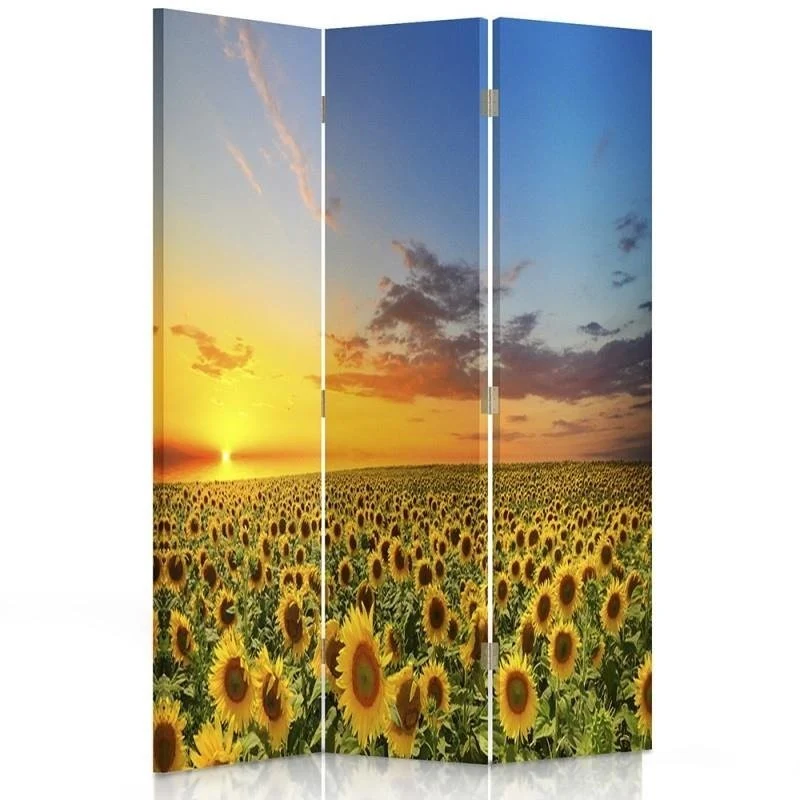 Raumteiler, doppelseitig drehbar, Landschaftsmotiv mit Sonnenblumen Feeby