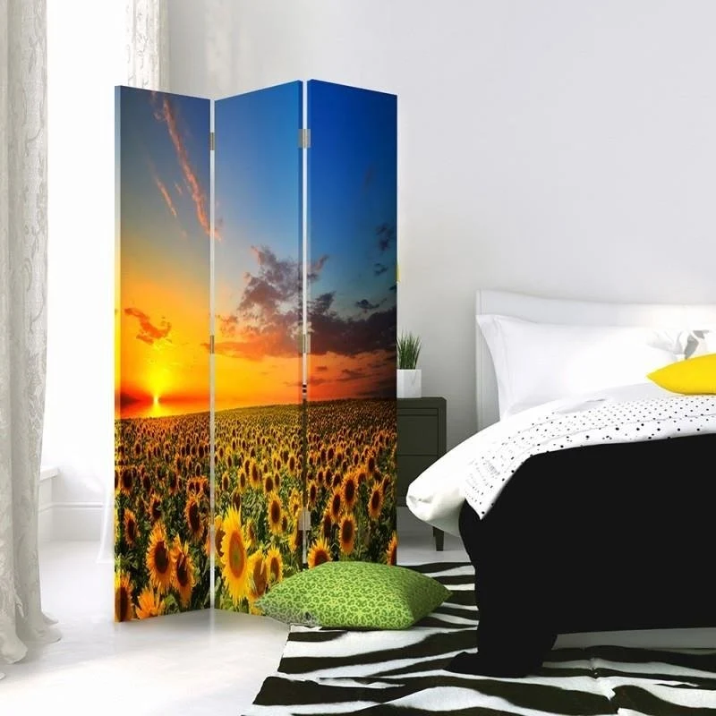 Raumteiler, doppelseitig drehbar, Landschaftsmotiv mit Sonnenblumen Feeby