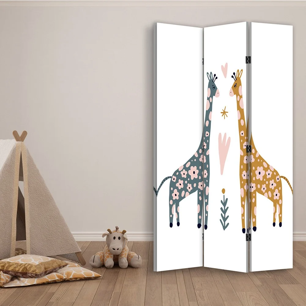 Raumteiler, doppelseitig drehbar, mit farbigen Giraffen Feeby