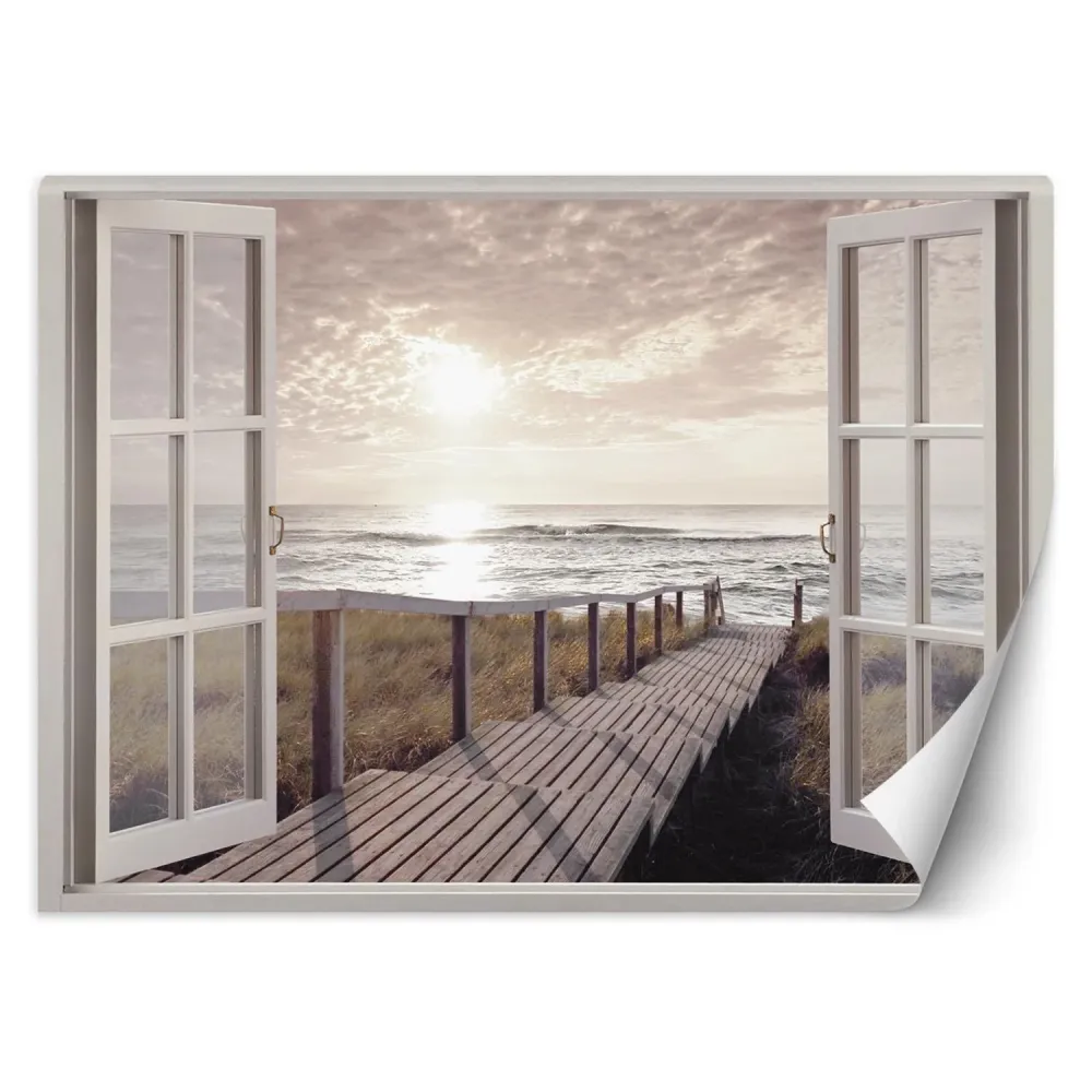 Tapete, Fenster – Fußgängerbrücke zum Strand 140x100 Feeby