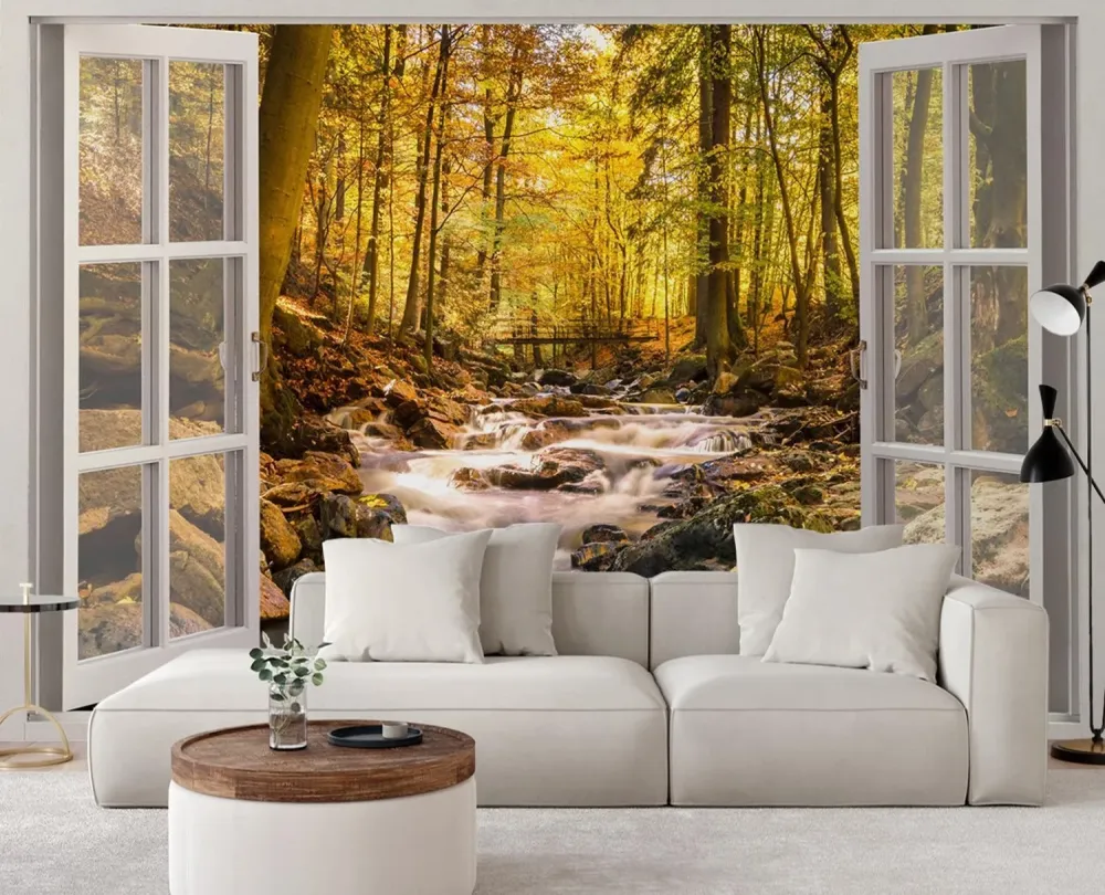 Tapete, Fenster – Waldbach Natur 140x100 Feeby
