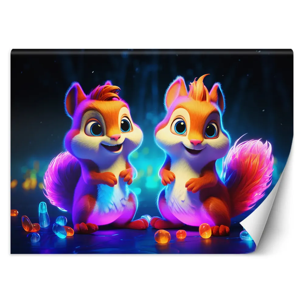 Tapete, Neon-Eichhörnchen im Cartoon-Stil 100x70 Feeby