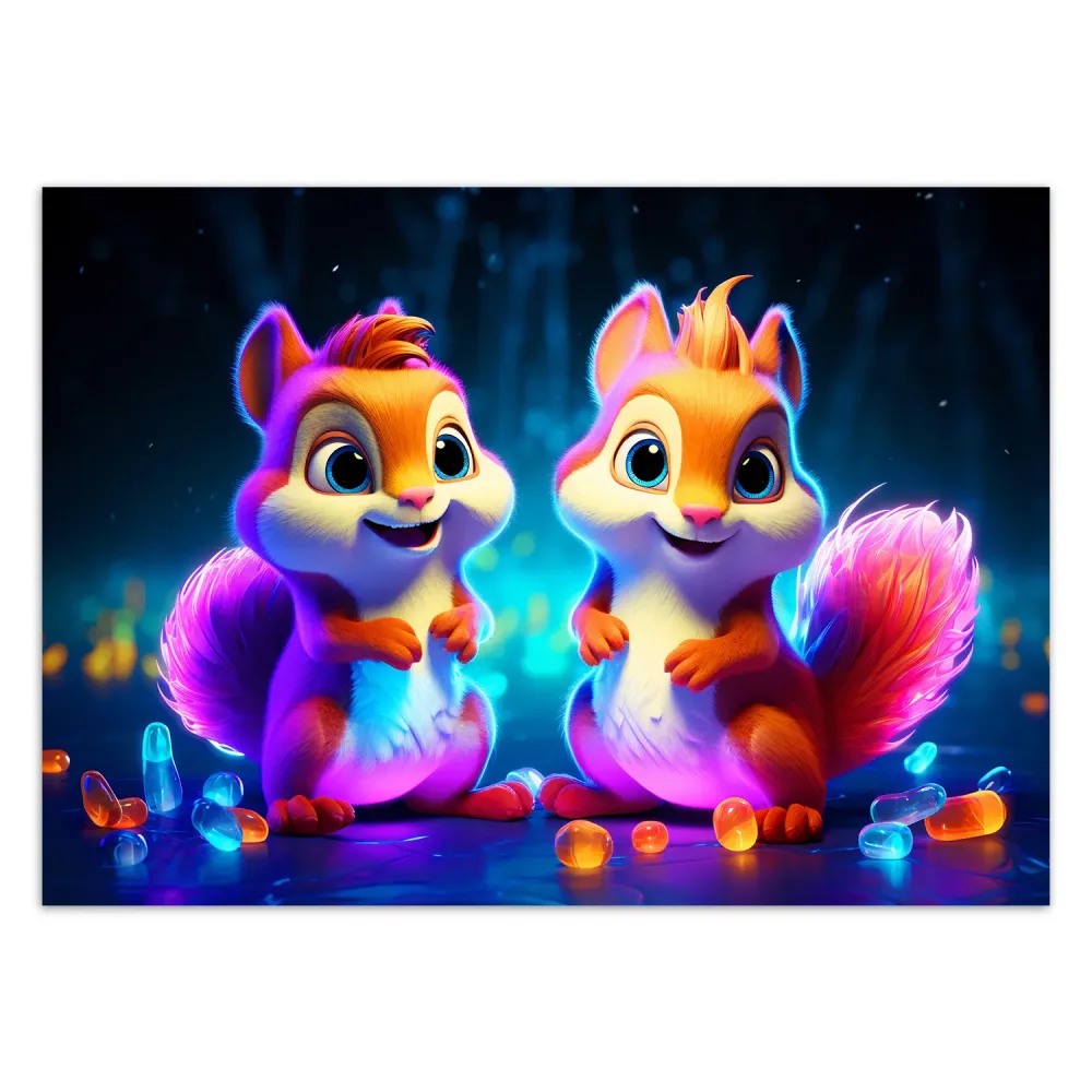 Tapete, Neon-Eichhörnchen im Cartoon-Stil 100x70 Feeby