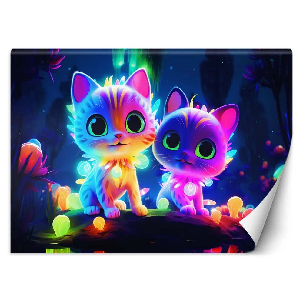 Tapete, niedliche Katzen Neonfarben 100x70 Feeby