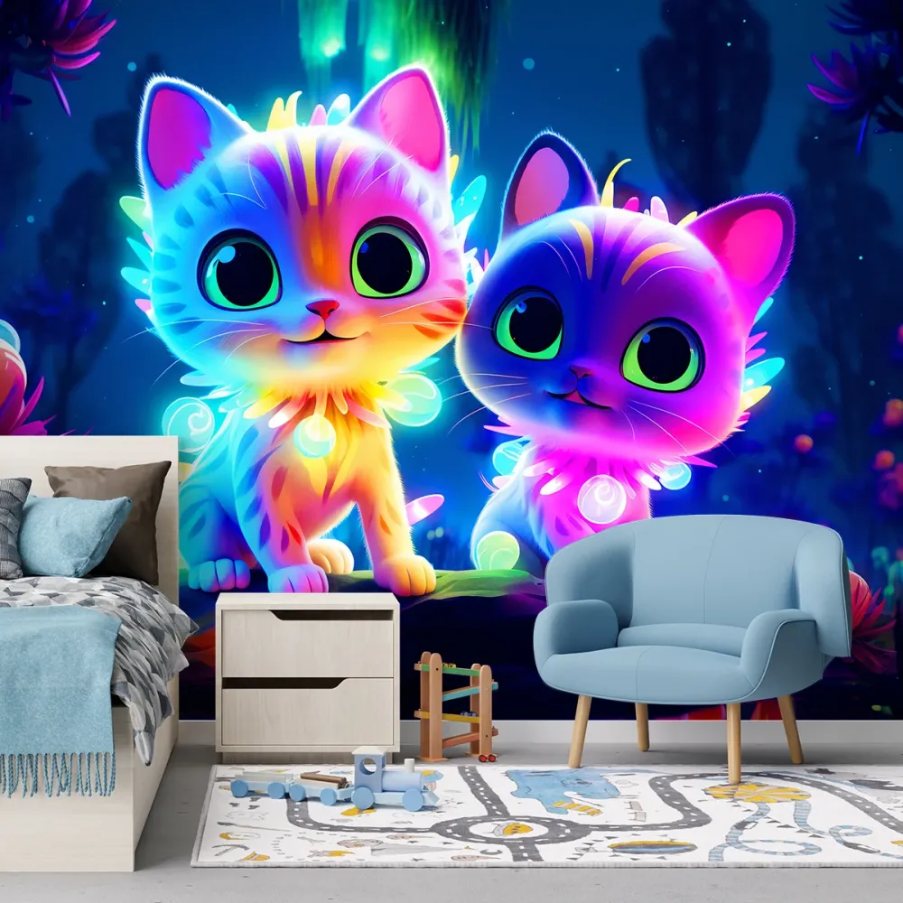 Tapete, niedliche Katzen Neonfarben 100x70 Feeby