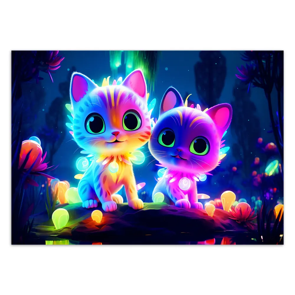 Tapete, niedliche Katzen Neonfarben 100x70 Feeby