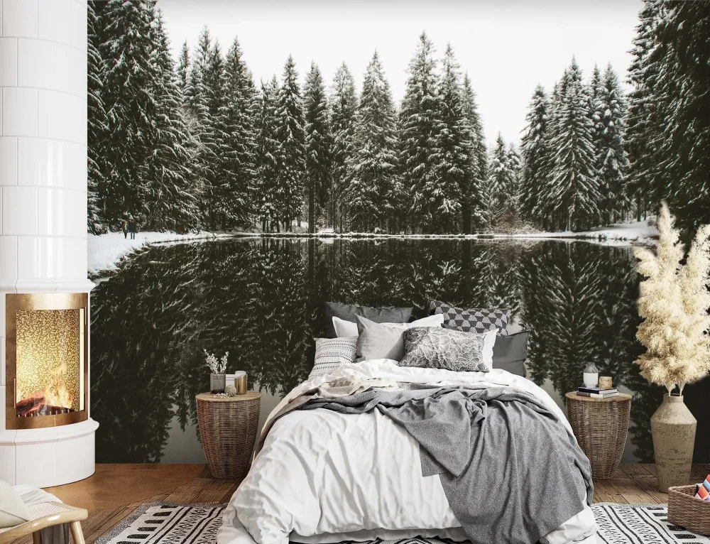 Tapete, See im Wald im Winter 100x70 Feeby