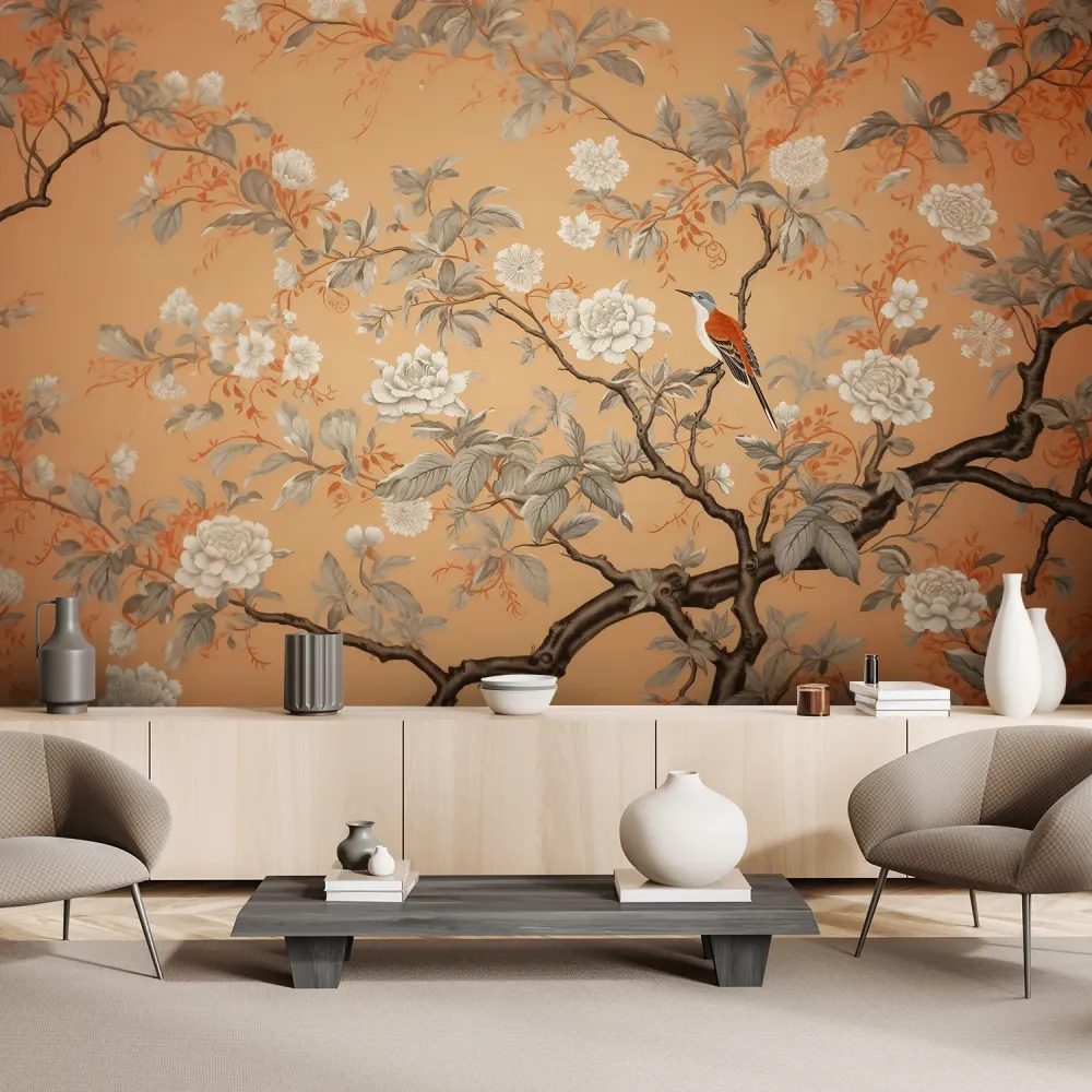 Tapete, Vogel-Baum-Chinoiserie 100x70 Feeby