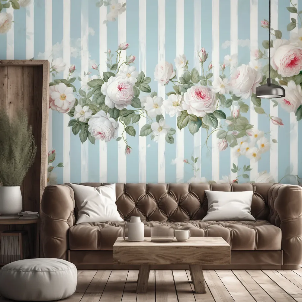Tapete, weiße Blumen Vintage 100x70 Feeby