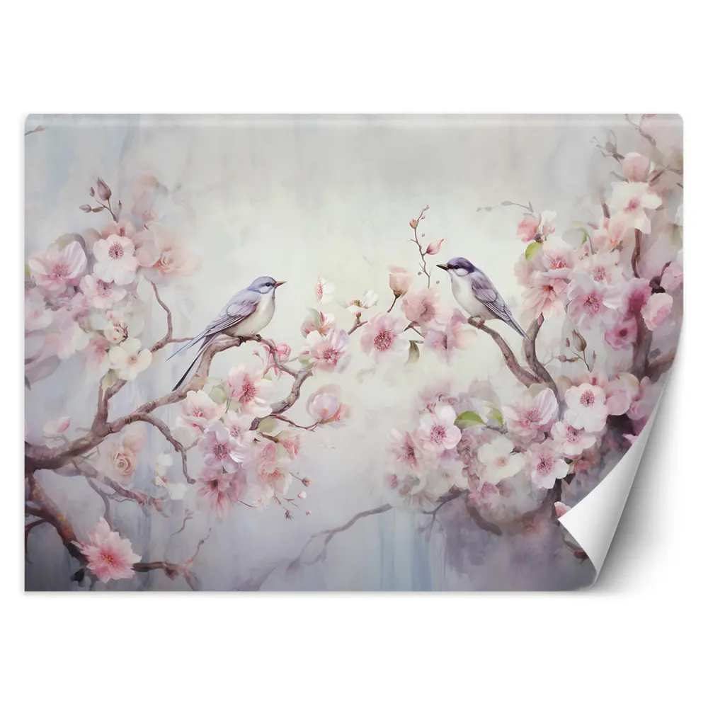 Tapeten, Vögel und Blumen im Shabby-Chic-Stil 100x70 Feeby