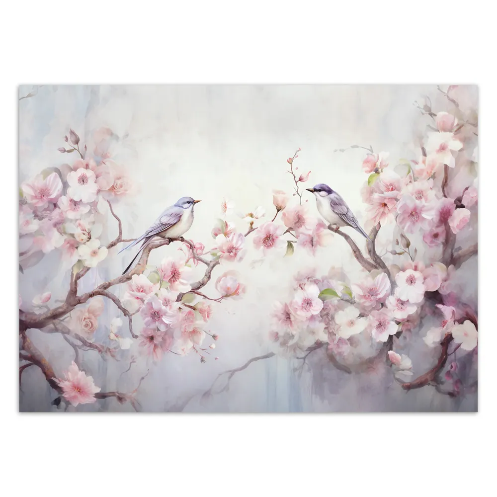 Tapeten, Vögel und Blumen im Shabby-Chic-Stil 100x70 Feeby