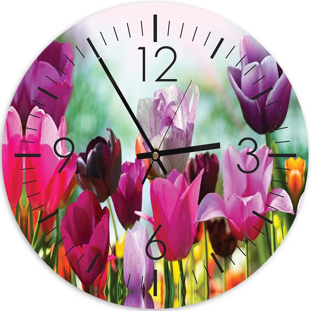 Wanduhr, bunte Tulpen 40x40 Feeby