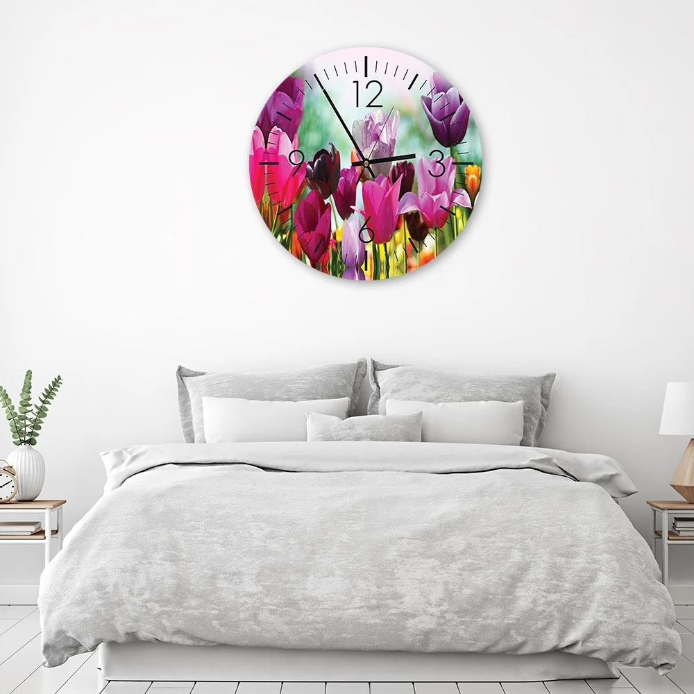 Wanduhr, bunte Tulpen 40x40 Feeby