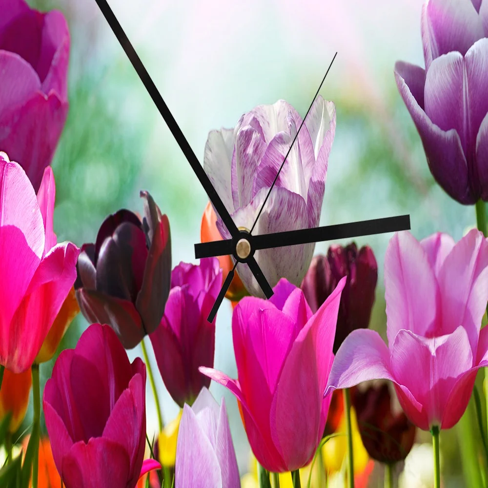 Wanduhr, bunte Tulpen 40x40 Feeby