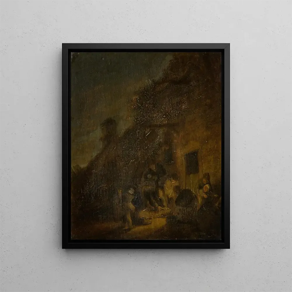 Gemälde Abhauen eines Schweins im Schein einer Fackel - Adriaen van Ostade | Kunstdruck