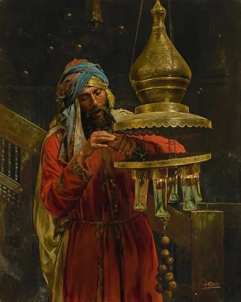 Gemälde Allumer la lampe - Antonio Fabrés | Kunstdruck