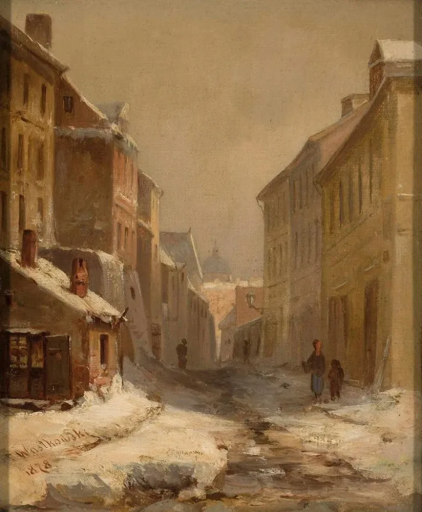 Gemälde Alte Warschau im Winter, Brzozowa-Straße - Franciszek Wątkowski | Kunstdruck