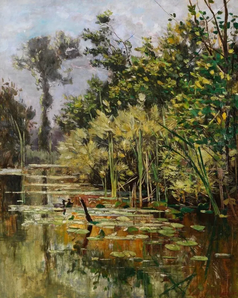 Gemälde Altwasser mit Enten im Herbst - Karl Hagemeister | Kunstdruck