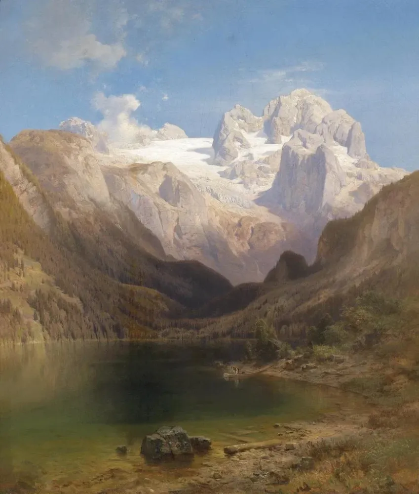 Gemälde Ansicht des Gosau-Sees bis zum Dachstein - Anton Hansch | Kunstdruck