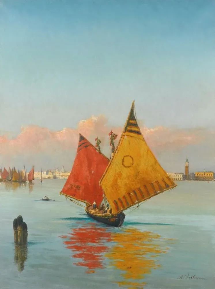 Gemälde Ansicht durch die Lagune von Venedig - Achille Vertunni | Kunstdruck