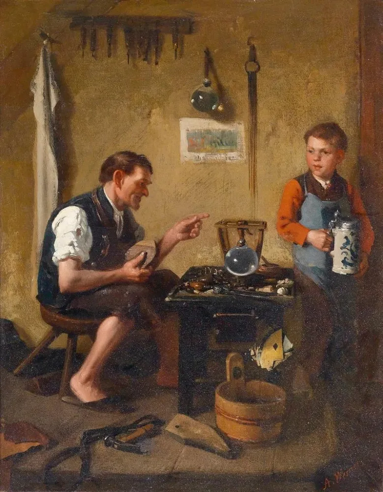 Gemälde Bei dem Schuhmacher - Adolf Werner | Kunstdruck
