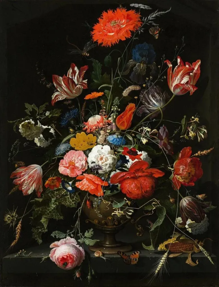 Gemälde Blumen einer Metallvase - Abraham Mignon