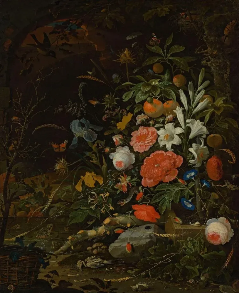 Gemälde Blumen und kleine Kreaturen Vanitas - Abraham Mignon