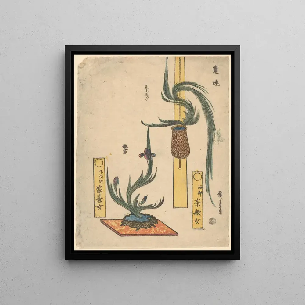 Gemälde Blumenarrangements Korb Pin und Iris einer Steinschale - Andō Hiroshige | Kunstdruck