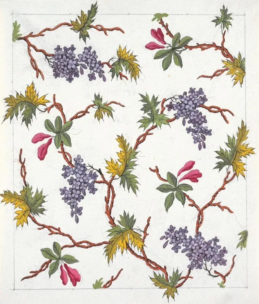 Gemälde Blumenmuster für bedruckten Stoff Pl XVIII - Anonym | Kunstdruck
