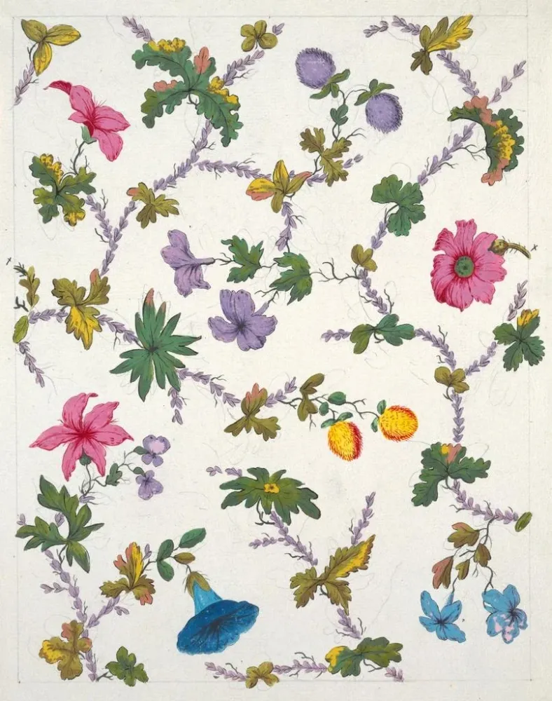 Gemälde Blumenmuster für bedruckten Stoff Pl. XXI - Anonym | Kunstdruck