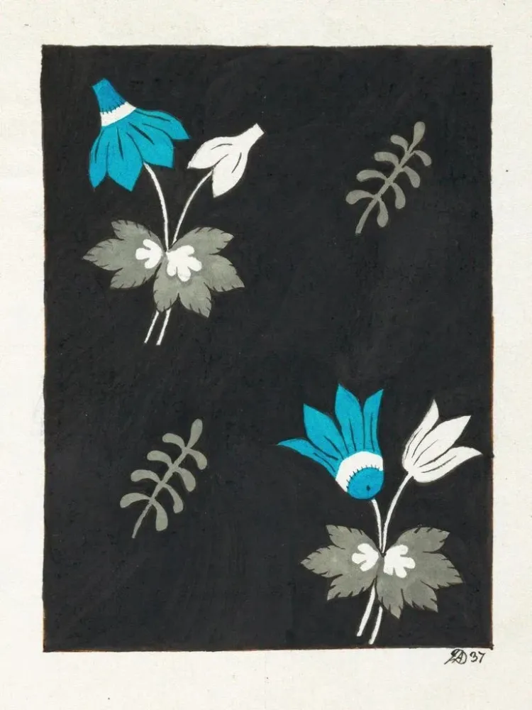 Gemälde Blumenmuster für bedruckten Stoff Pl XXXVI - Anonym | Kunstdruck
