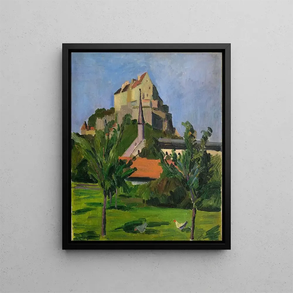 Gemälde Burghausen, Garten mit Hühnern im Hintergrund - Festungsansicht - Otto Geigenberger | Kunstdruck