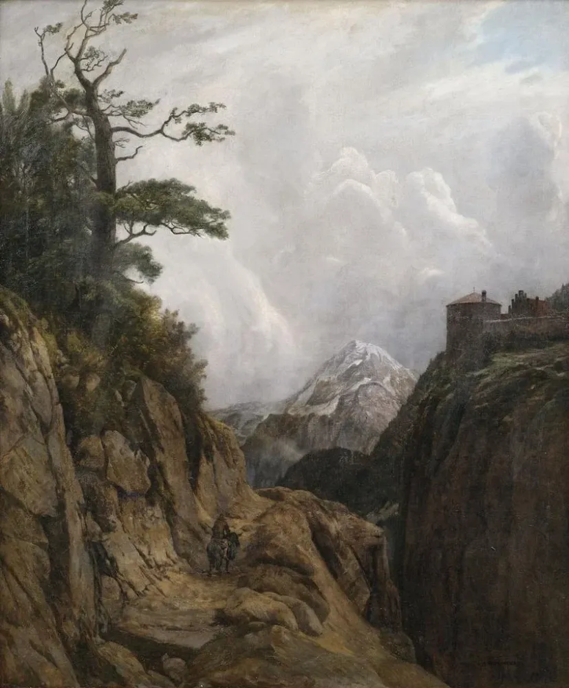 Gemälde Cavalier à dos d'âne dans un paysage de haute montagne - August Holmberg | Kunstdruck