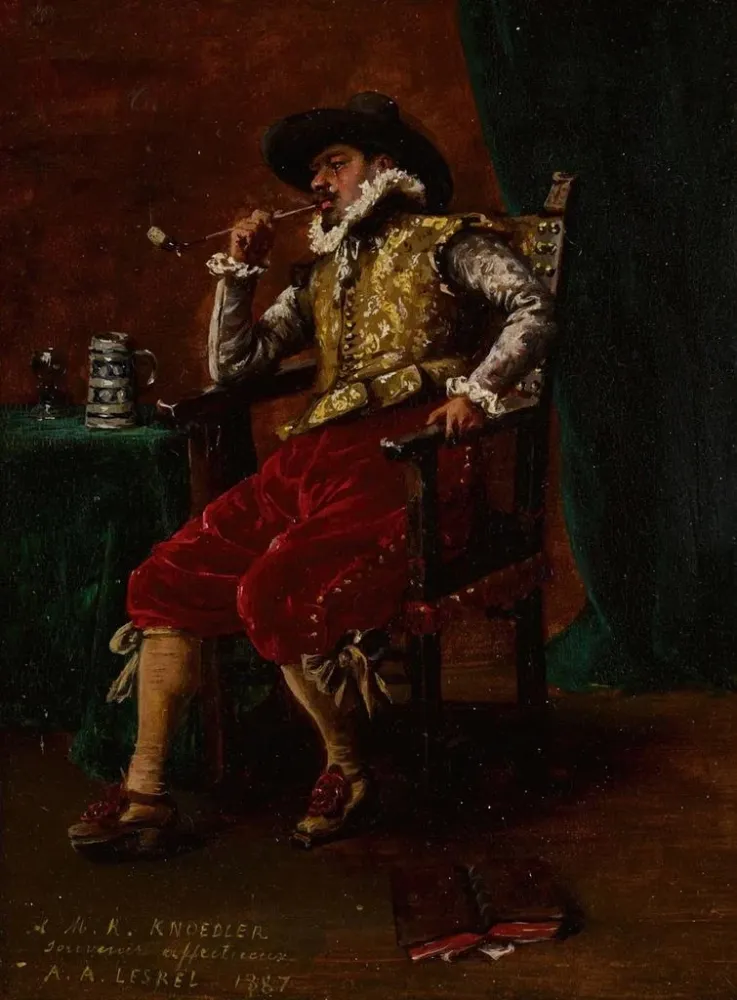 Gemälde Cavalier rauchend - Adolphe Alexandre Lesrel | Kunstdruck
