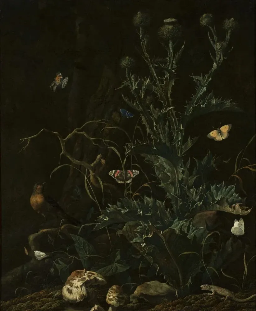 Gemälde Chardons, Schmetterlinge und eine Eidechse - Abraham Jansz Begeyn | Kunstdruck