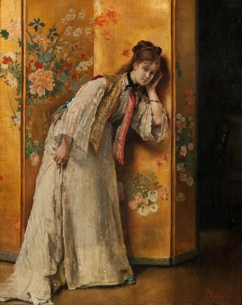 Gemälde Curieux - Alfred Stevens | Kunstdruck
