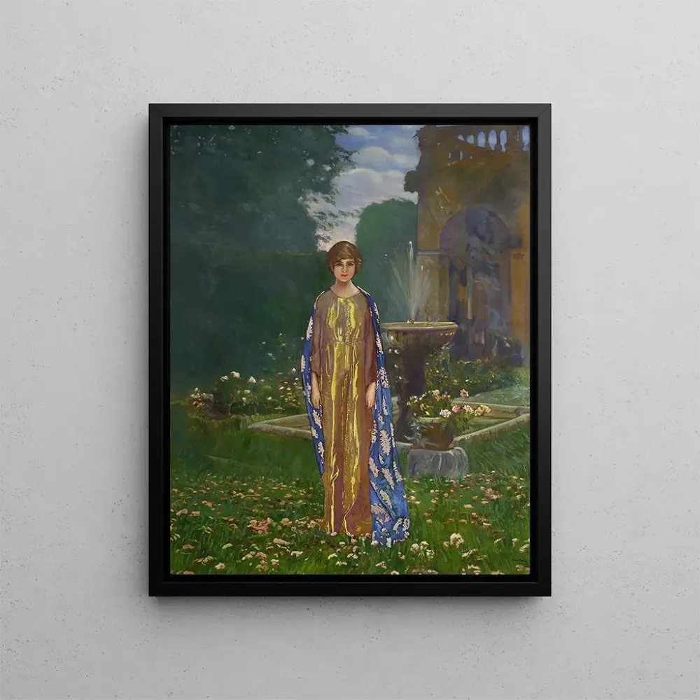 Gemälde Dame im Garten der Nähe eines Brunnens im Frühling - Léon Kamir - Kaufmann | Kunstdruck